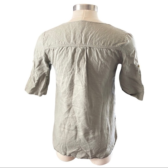 Ellen Tracy Green 100% Linen Soft Gold 1/4 Zip Pull 3/4 Sleeve Tunic Blouse Sm - Picture 4 of 8